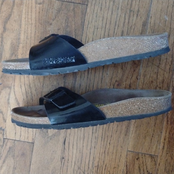 Birkenstock Madrid Birko-Flor Black Patent Cork Sandal Size 5 - Picture 8 of 13